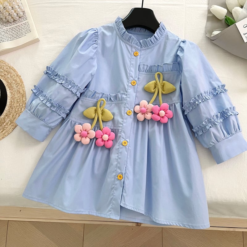 Детска рокля за момичета в корейски стил, дълги ръкави, памучна материя, слънчогледова щампа, силует принцеса, възраст 3–8 години