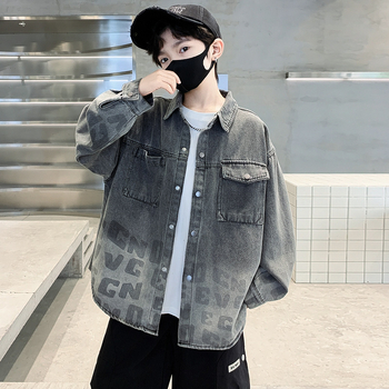Fiúknak való denim ingdzseki gradient mintával, hosszú ujjú, galléros, puha tapintású anyag