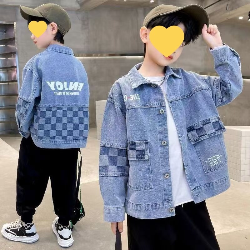 Dječja traper košulja, dugi rukavi, četvrtasti ovratnik, mekani materijal, korejski stil, poliester 80–90%