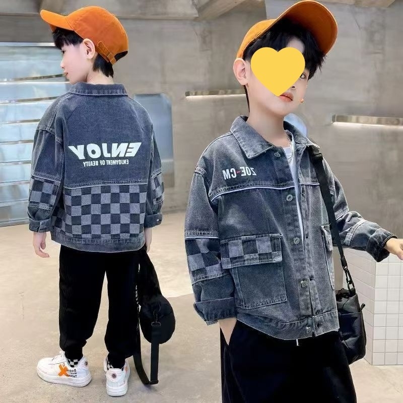 Dječja traper košulja, dugi rukavi, četvrtasti ovratnik, mekani materijal, korejski stil, poliester 80–90%