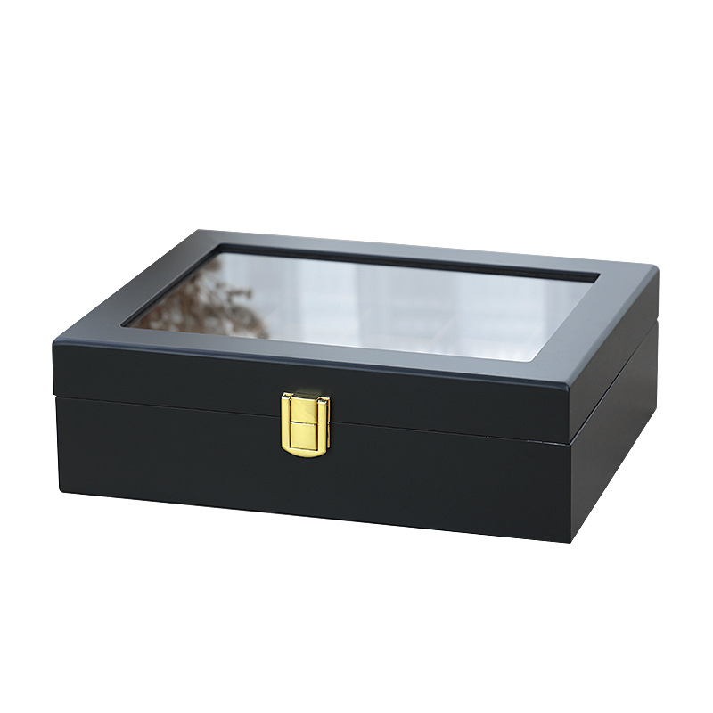 Box na vystavenie hodiniek — priehľadný, prachotesný, antimagnetický; (Materiál: broskyňové drevo; Model: 006013; Typ balenia: krabička na balenie; Značka: Delles packaging)
