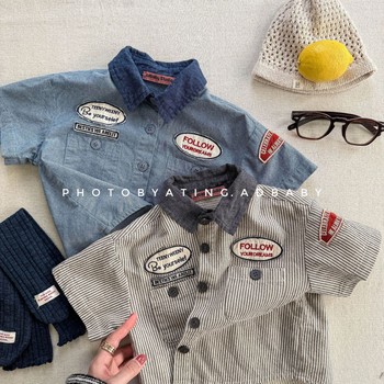 Gyerekeknek szóló rövid ujjú ing, koreai stílusú gallérral, 90% pamut, puha tapintás, egyszínű minta, lányoknak, nyár 2025