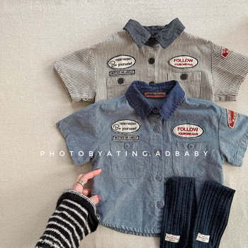 Gyerekeknek szóló rövid ujjú ing, koreai stílusú gallérral, 90% pamut, puha tapintás, egyszínű minta, lányoknak, nyár 2025