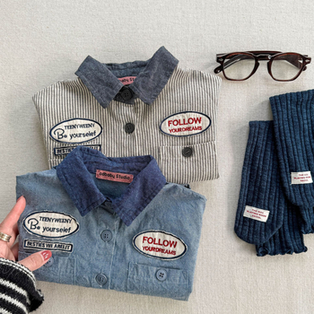 Gyerekeknek szóló rövid ujjú ing, koreai stílusú gallérral, 90% pamut, puha tapintás, egyszínű minta, lányoknak, nyár 2025