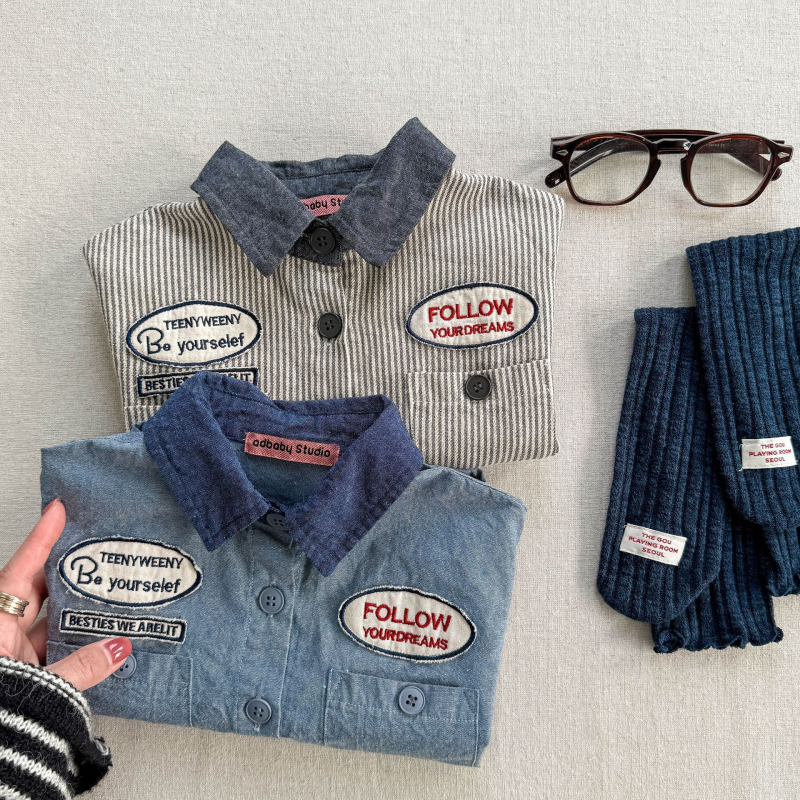 Gyerekeknek szóló rövid ujjú ing, koreai stílusú gallérral, 90% pamut, puha tapintás, egyszínű minta, lányoknak, nyár 2025