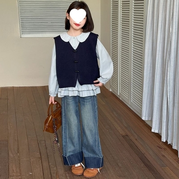 Dječji trodijelni kostim od corduroya s Rabbit Fur 50–70%, Leisure stil, proljeće 2025