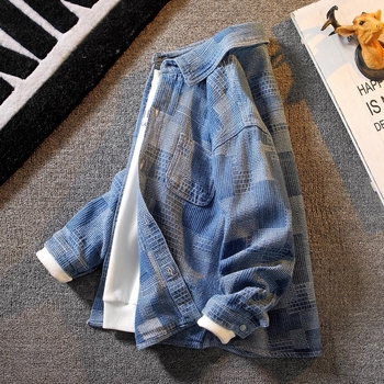 Fiúknak szóló koreai stílusú denim-ing, hosszú ujjúval, éles gallérral, tavasz–ősz
