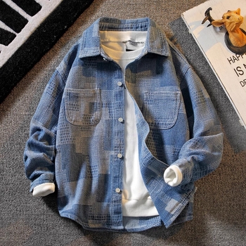 Fiúknak szóló koreai stílusú denim-ing, hosszú ujjúval, éles gallérral, tavasz–ősz