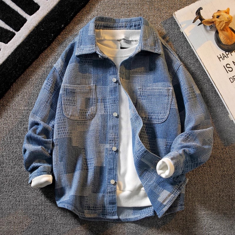 Fiúknak szóló koreai stílusú denim-ing, hosszú ujjúval, éles gallérral, tavasz–ősz
