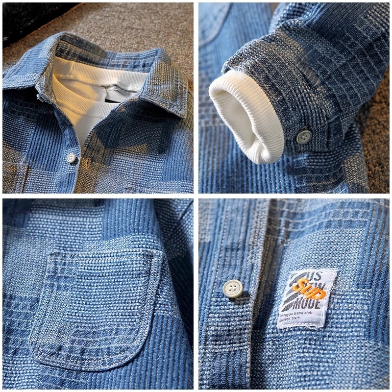 Fiúknak szóló koreai stílusú denim-ing, hosszú ujjúval, éles gallérral, tavasz–ősz