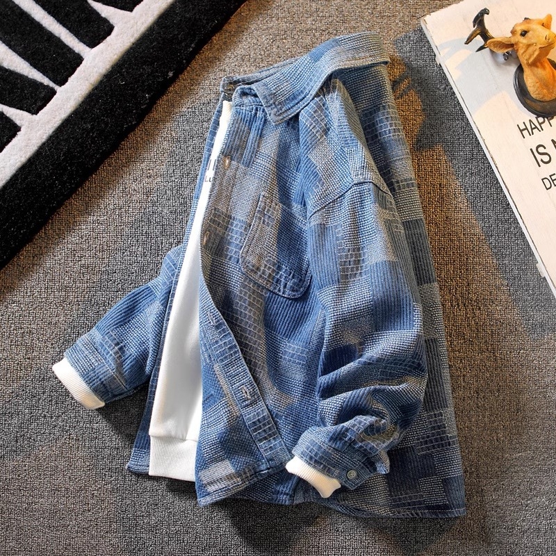 Fiúknak szóló koreai stílusú denim-ing, hosszú ujjúval, éles gallérral, tavasz–ősz