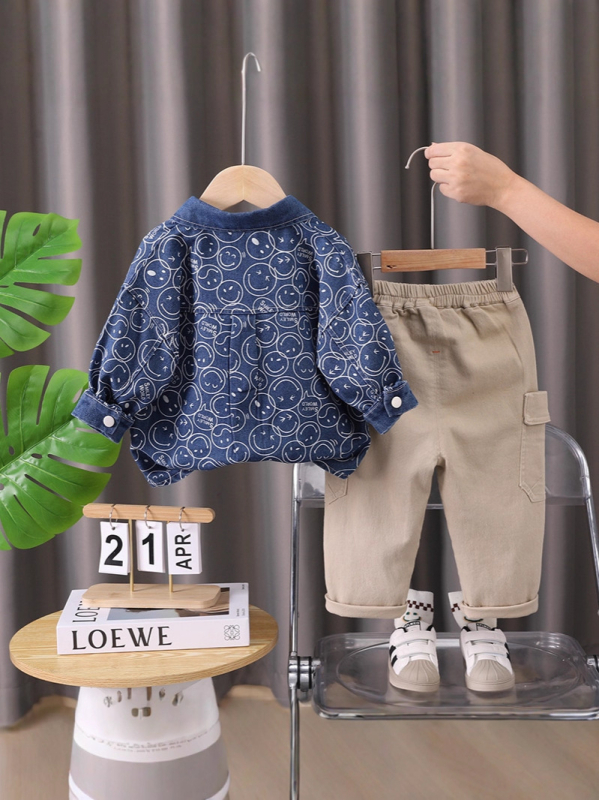 Costum pentru copii din bumbac, trei piese, imprimeu desen animat, stil coreean (toamna 2025)