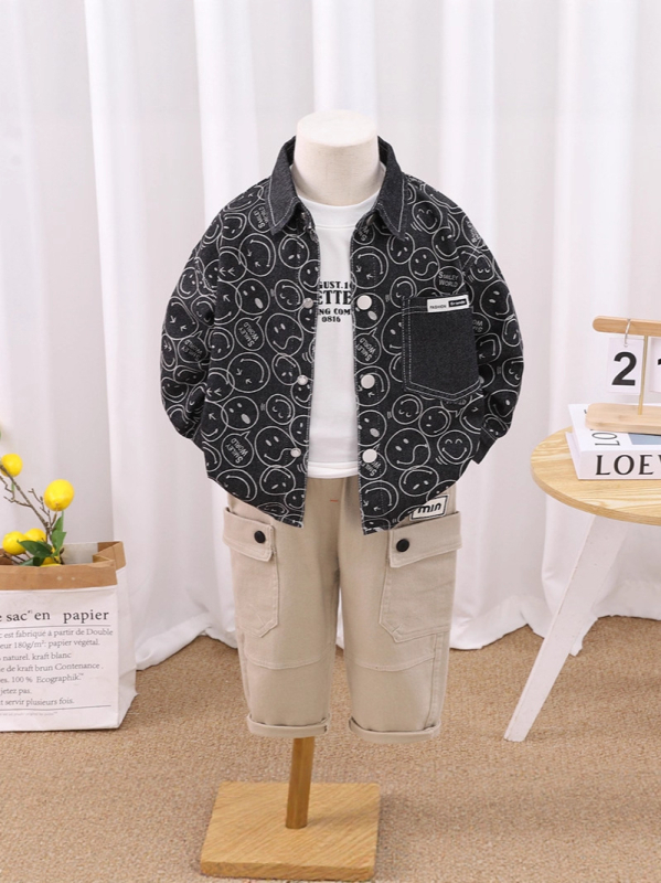 Costum pentru copii din bumbac, trei piese, imprimeu desen animat, stil coreean (toamna 2025)