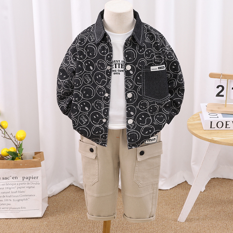 Costum pentru copii din bumbac, trei piese, imprimeu desen animat, stil coreean (toamna 2025)