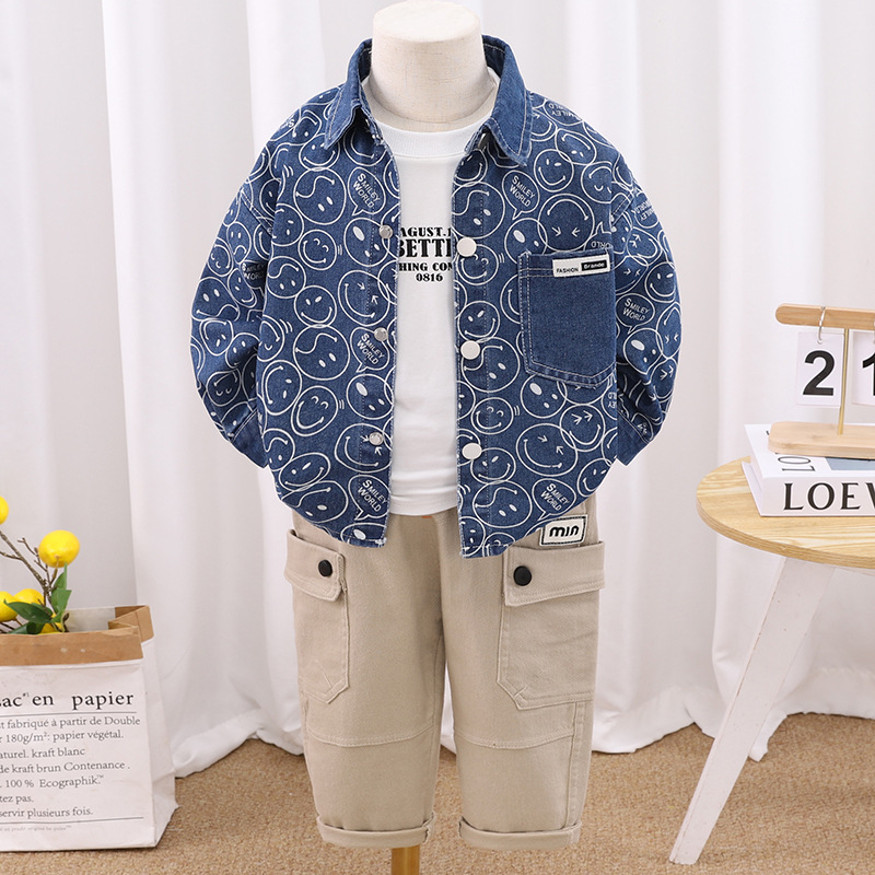 Costum pentru copii din bumbac, trei piese, imprimeu desen animat, stil coreean (toamna 2025)