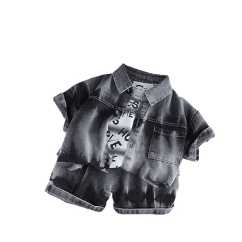 Set de vară pentru băieți din denim: cămașă cu mâneci scurte în tie-dye și pantaloni de lungime medie, 2 piese