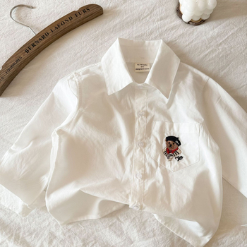 Top din denim pentru copii, stil coreean, cu ursuleț desen animat, mâneci lungi, 95% bumbac