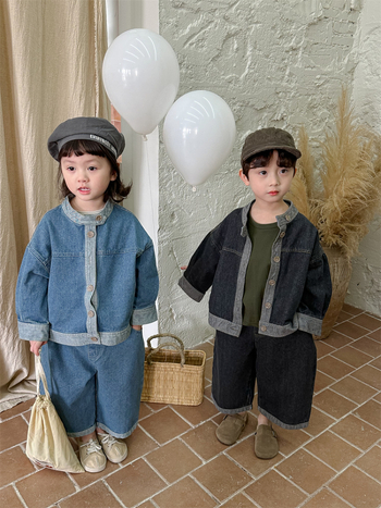 Dječji denim set: košulja-jakna i hlače ravnog kroja, korejski stil, 3–8 godina, proljeće/jesen