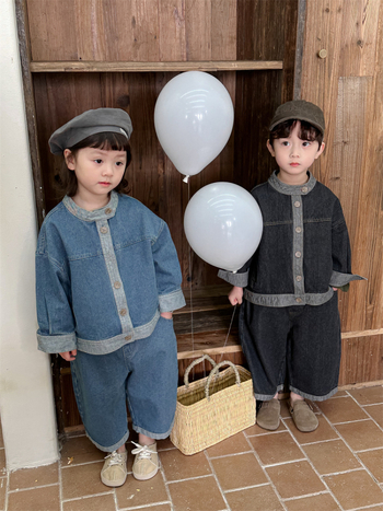 Dječji denim set: košulja-jakna i hlače ravnog kroja, korejski stil, 3–8 godina, proljeće/jesen