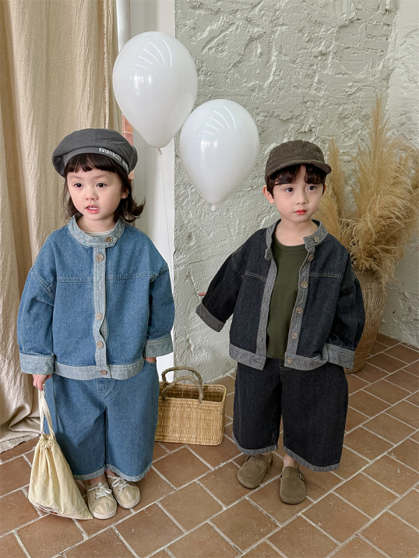 Dječji denim set: košulja-jakna i hlače ravnog kroja, korejski stil, 3–8 godina, proljeće/jesen