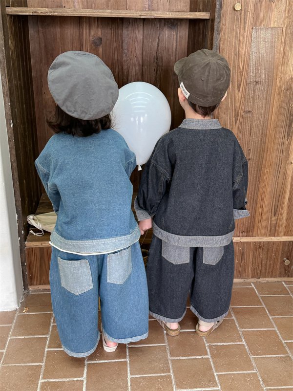 Dječji denim set: košulja-jakna i hlače ravnog kroja, korejski stil, 3–8 godina, proljeće/jesen
