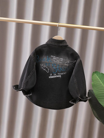 Cămașă denim cu mâneci lungi pentru băieți, modă tineret, gulă rever, toamnă 2025