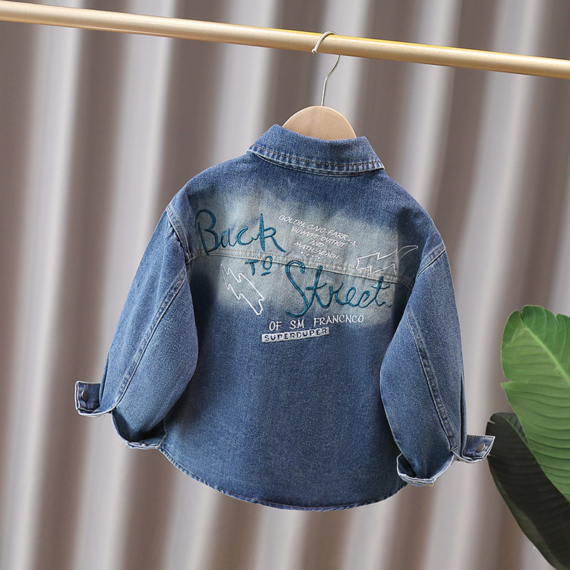 Cămașă denim cu mâneci lungi pentru băieți, modă tineret, gulă rever, toamnă 2025