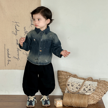 DIANXI Dječji dvodijelni set za dječake: denim košulja-jakna i pamuk hlače, korejski stil, jesen 2025