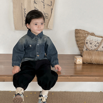 DIANXI Dječji dvodijelni set za dječake: denim košulja-jakna i pamuk hlače, korejski stil, jesen 2025