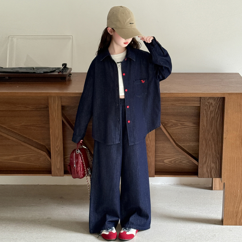 Lányoknak szóló tavasz–ősz mellény- és ing készlet, 2 darab, 80% pamut, puha feldolgozású anyag, hosszú ujjú