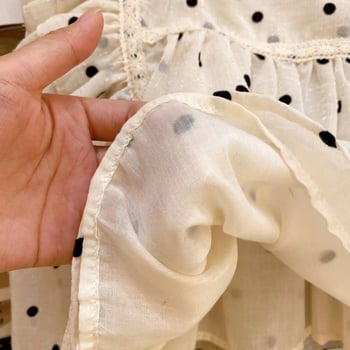 Set de cămașă cu buline pentru fete, stil coreean, guler drept pătrat, chiffon poliester 95%, mâneci lungi