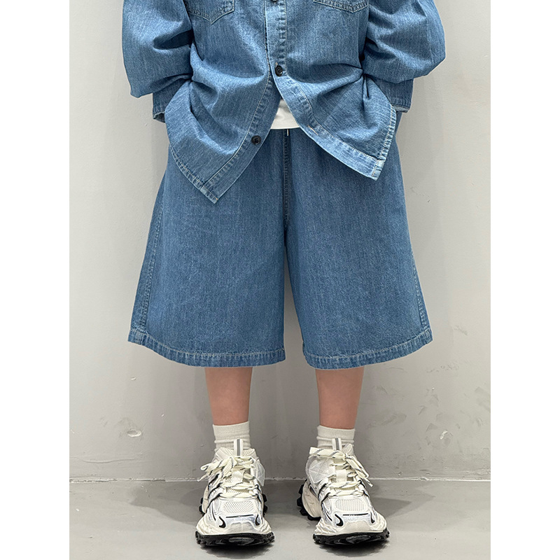 Dvoslojni dječji set: košulja s dugim rukavima i šorc, korejski stil, denim tkanina s 80% pamuka, jesenska kolekcija 2025