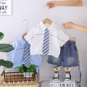 Dvodjelni ljetni dječji set: košulja s kratkim rukavima i šorts, unisex, korejski stil, mekana obrada, 92% pamuka