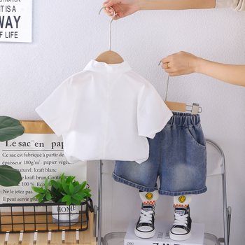 Dvodjelni ljetni dječji set: košulja s kratkim rukavima i šorts, unisex, korejski stil, mekana obrada, 92% pamuka