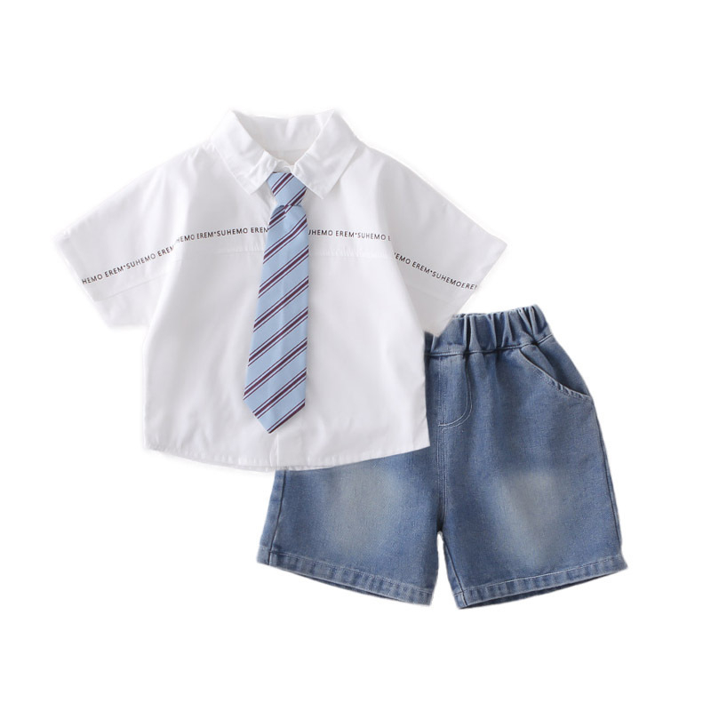 Dvodjelni ljetni dječji set: košulja s kratkim rukavima i šorts, unisex, korejski stil, mekana obrada, 92% pamuka