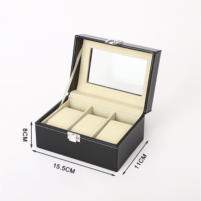 PU koža kutija za satove sa prozorom, prikaz i pohrana nakita, 3/6/10 pretinaca, model 327