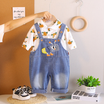 Dvapojni dječji set s crtanim motivom: pamuk majica s dugim rukavima i denim overali s crtanim uzorkom (pamuk 90%)