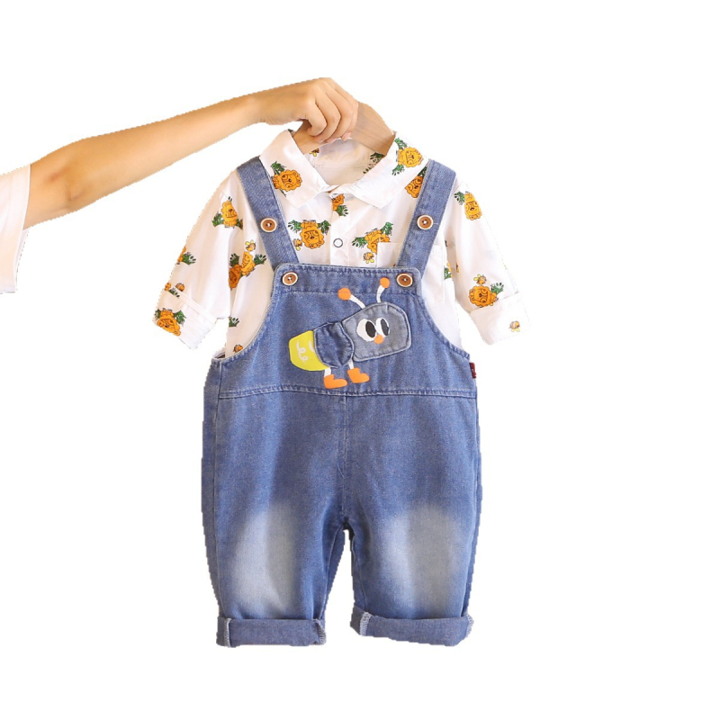 Dvapojni dječji set s crtanim motivom: pamuk majica s dugim rukavima i denim overali s crtanim uzorkom (pamuk 90%)