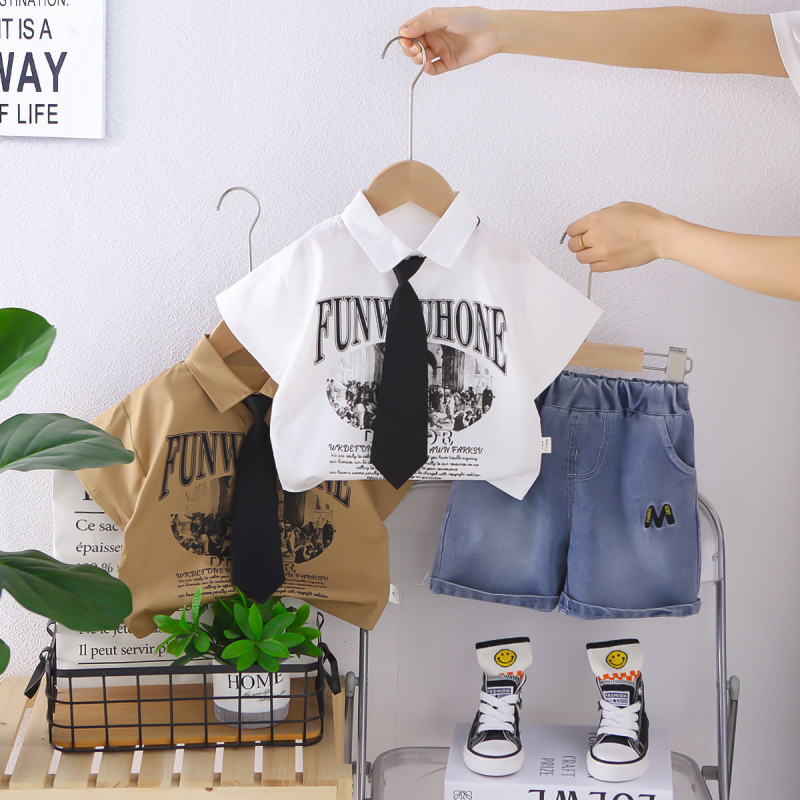Dječji ljetni dvodijelni set: košulica s ovratnikom i šorc, 92% pamuka, unisex, korejski stil, za dob 1–3 godine