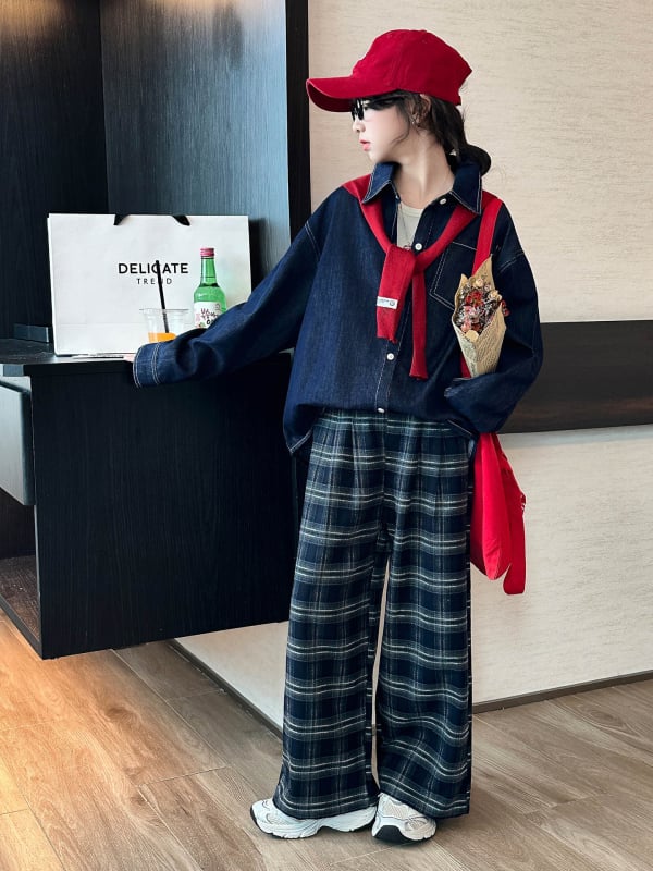 Jachetă denim pentru fete, material din bumbac, finisaj moale, închidere cu nasturi, fără glugă, potrivită pentru primăvară și toamnă