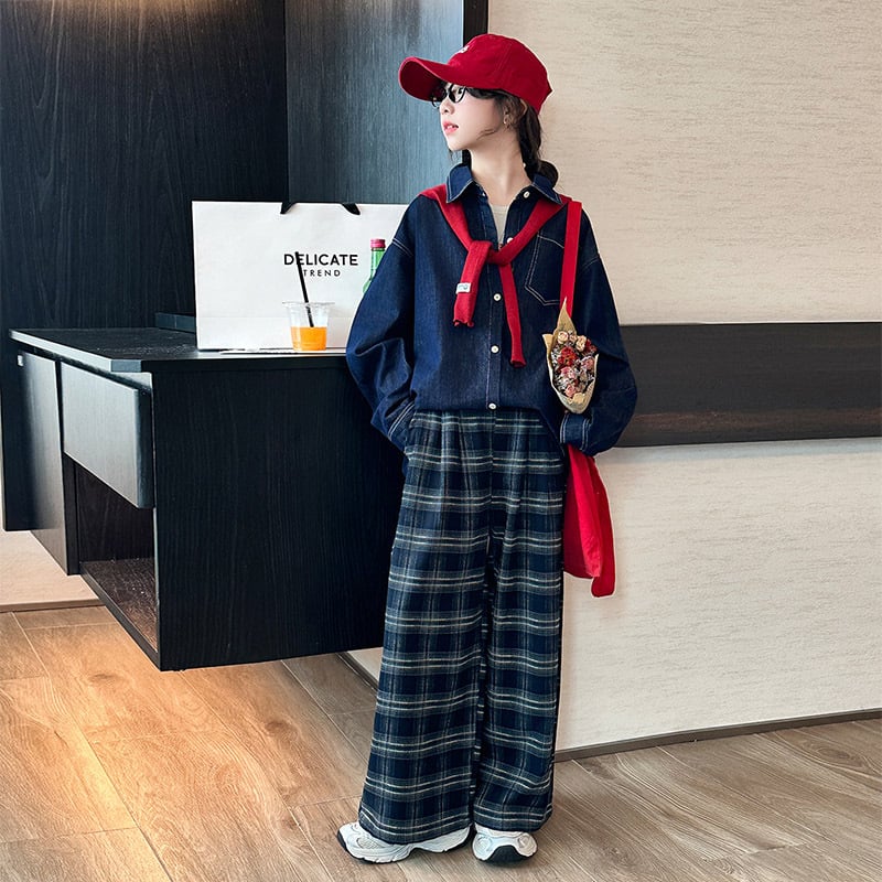 Jachetă denim pentru fete, material din bumbac, finisaj moale, închidere cu nasturi, fără glugă, potrivită pentru primăvară și toamnă