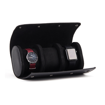 Kutija za pohranu satova za putovanja — vanjska PU koža, unutarnja prava koža, kapacitet 123 pretinaca, ovalni dizajn, model SBJ02