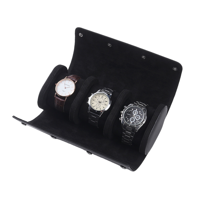 Kutija za pohranu satova za putovanja — vanjska PU koža, unutarnja prava koža, kapacitet 123 pretinaca, ovalni dizajn, model SBJ02
