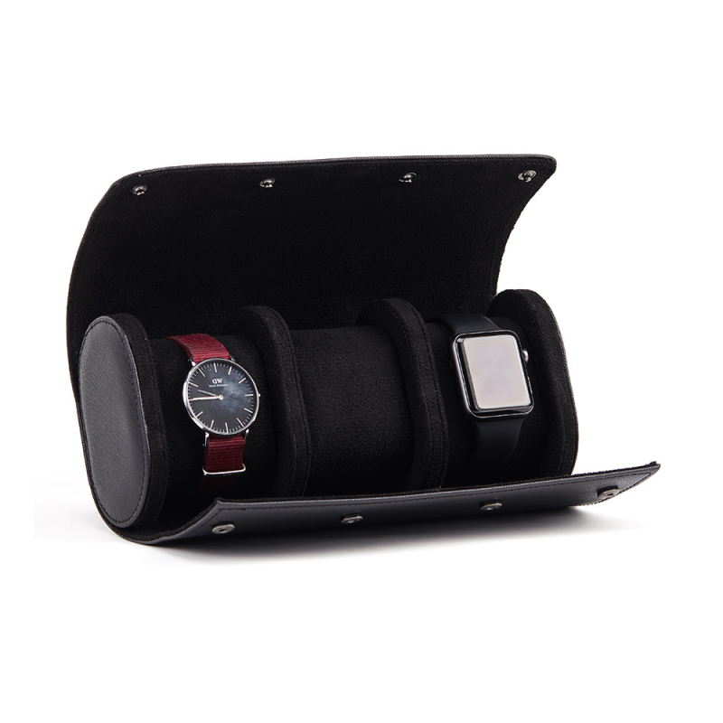 Kutija za pohranu satova za putovanja — vanjska PU koža, unutarnja prava koža, kapacitet 123 pretinaca, ovalni dizajn, model SBJ02
