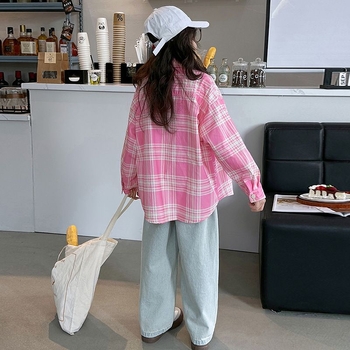 Lemon Deer koreai stílusú háromdarabos szett lányoknak – kockás ing és farmer