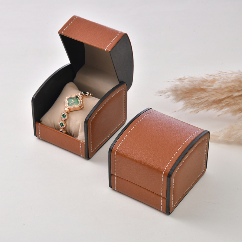 Box na hodinky s oblúkovým vekom, PU koža, úložný priestor na šperky a náramky, rozmery 9×10×8 cm, pre mechanické hodinky — Fenfen Packaging