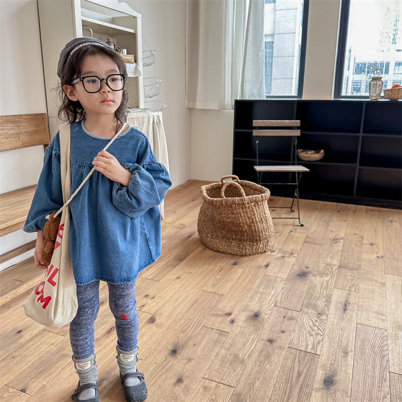 Koreai stílusú gyerekeknek való pamut ing, hosszú ujjú, kerek nyakú, 90% pamut, lányoknak 3–8 évnek megfelelő