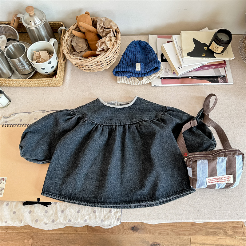 Koreai stílusú gyerekeknek való pamut ing, hosszú ujjú, kerek nyakú, 90% pamut, lányoknak 3–8 évnek megfelelő