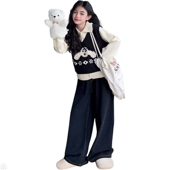 Lányok őszi kétrészes szett — hosszú ujjú felső és nadrág, anyaga: poliészter 70% pamutkeverék, iskolai stílus, minták: állatok/egyszínű/egyéb, 8+ éveseknek, őszi