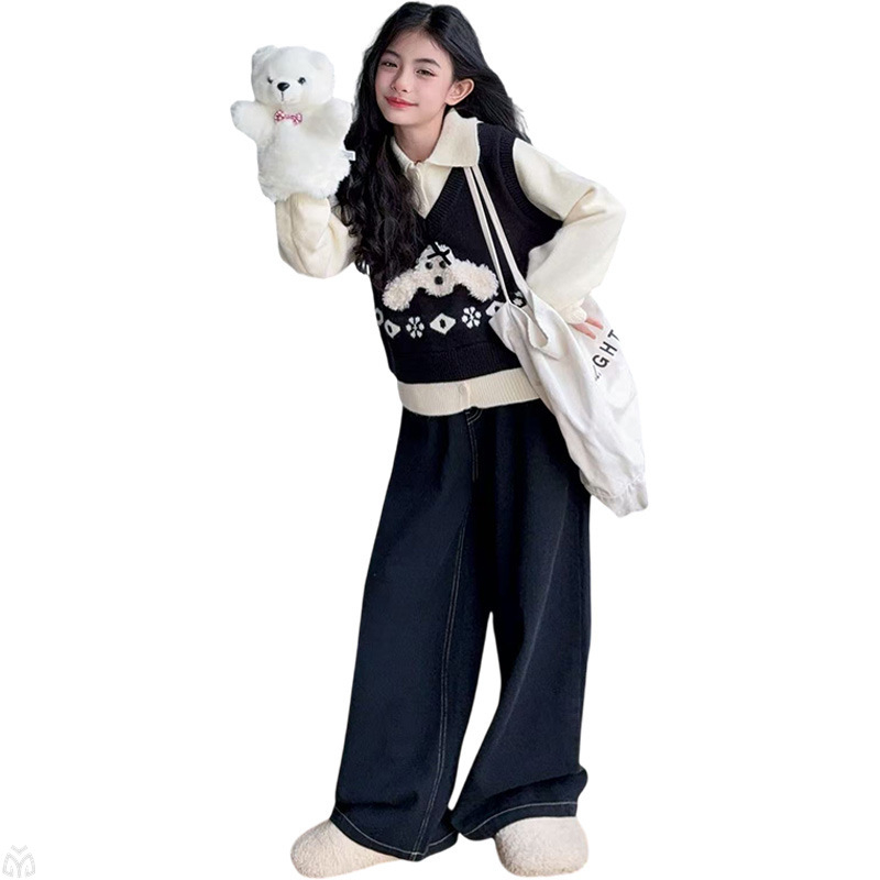 Lányok őszi kétrészes szett — hosszú ujjú felső és nadrág, anyaga: poliészter 70% pamutkeverék, iskolai stílus, minták: állatok/egyszínű/egyéb, 8+ éveseknek, őszi